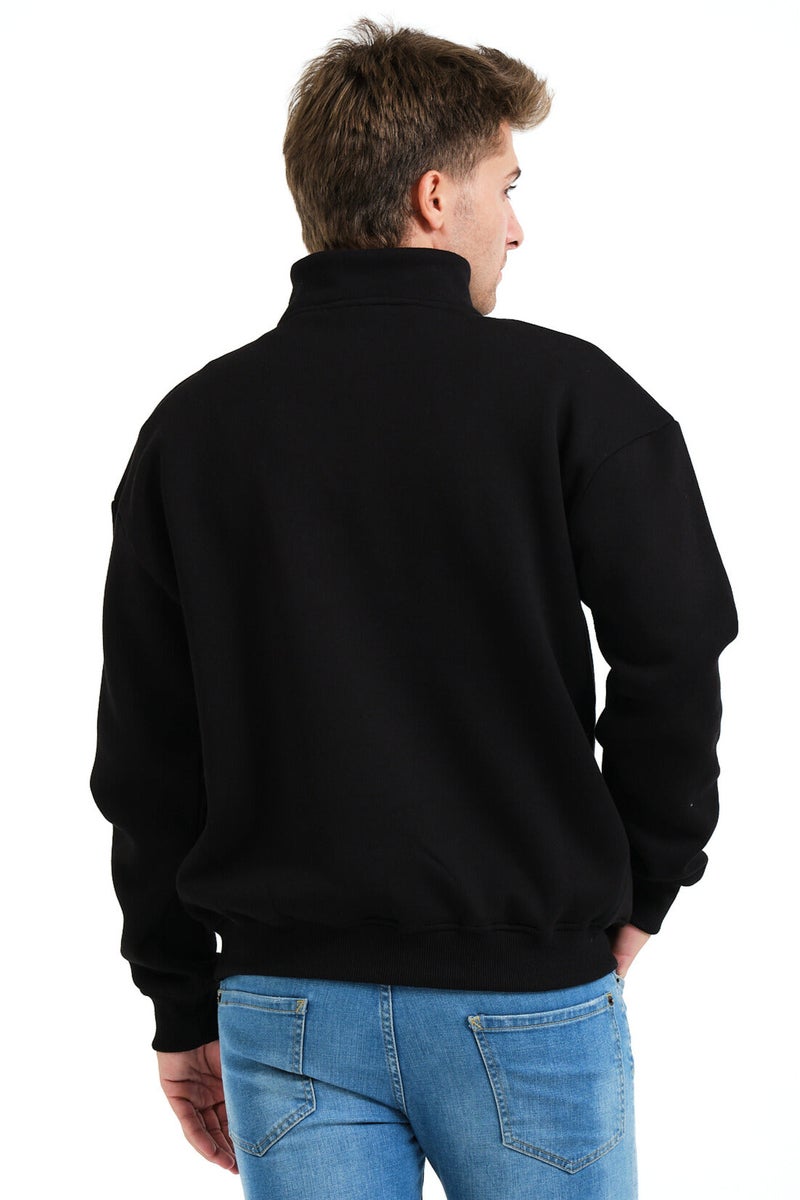 JUSTEVER Regular Fit Stand Collar Half Zippered Raised Black Men's Sweatshirt - Prime - Image 2