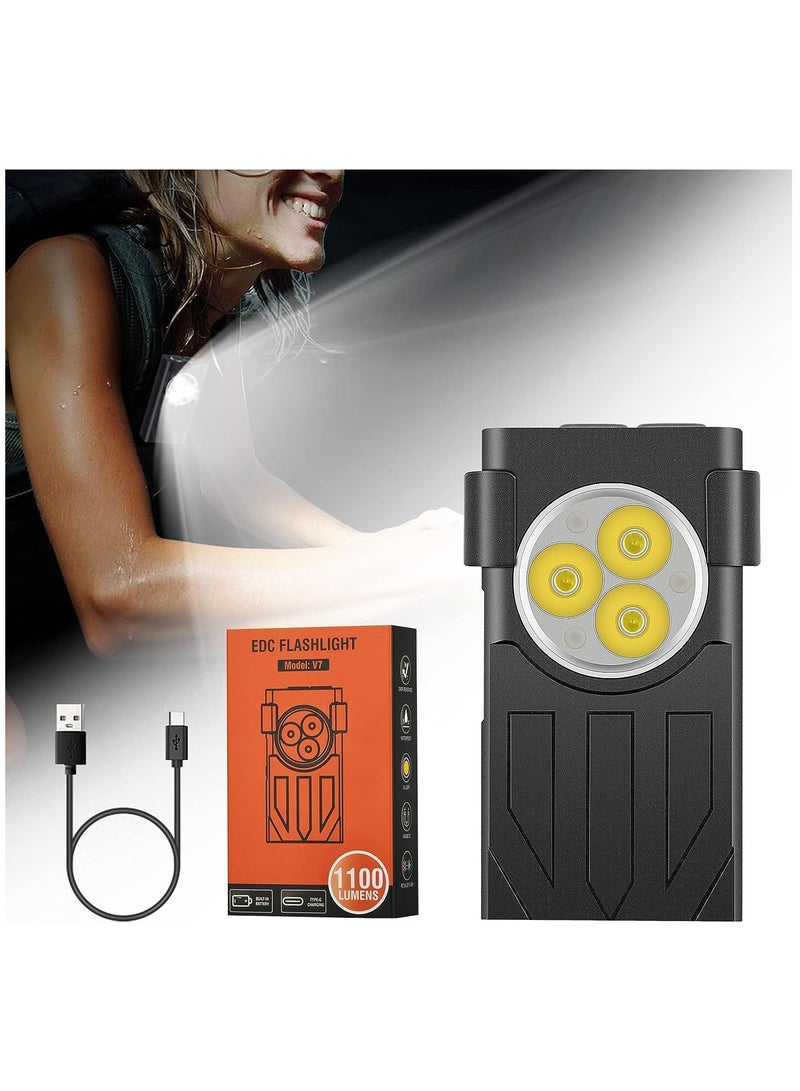 SYOSI Mini Flashlight High Lumens 1100 Lumens Small Powerful EDC Keychain Flash Light with Red UV Light, USB-C Rechargeable Pocket Flashlights with Clip,10 Modes,... - Image 1