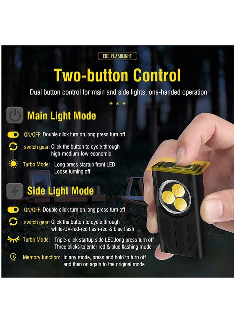 SYOSI Mini Flashlight High Lumens 1100 Lumens Small Powerful EDC Keychain Flash Light with Red UV Light, USB-C Rechargeable Pocket Flashlights with Clip,10 Modes,... - Image 3