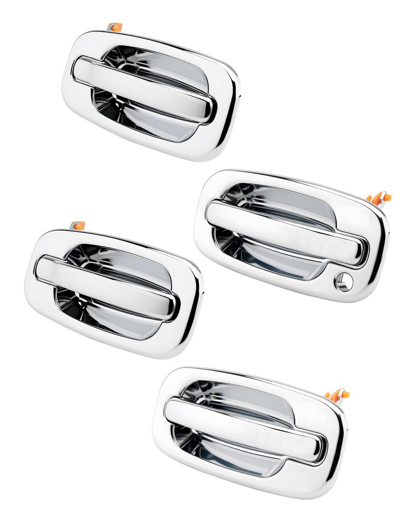 Exterior Door Handles Set Compatible with 19992007 Chevy Silverado Suburban Tahoe Avalanche GMC Sierra Yukon Cadillac Escalade All Chrome Front Rear Left Right Side 15034985 15182406