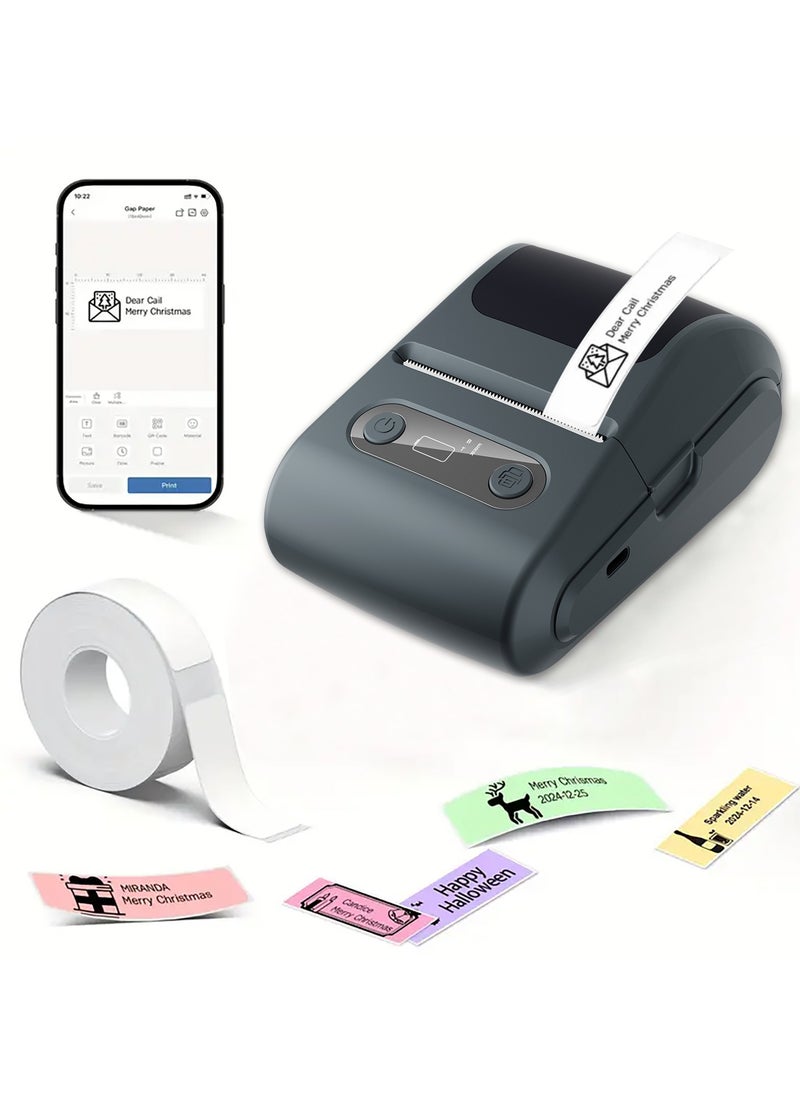 Label Maker with 50mm*60mm Thermal Tape Roll - Portable Bluetooth Label Printer (12mm-57mm Print Width) - USB Rechargeable & User-Friendly - Ideal for Office/Home/School/Commercial Use