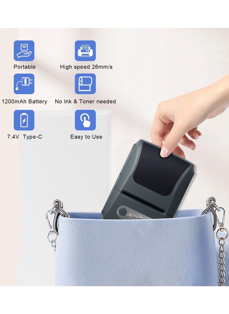 Label Maker with 50mm*60mm Thermal Tape Roll - Portable Bluetooth Label Printer (12mm-57mm Print Width) - USB Rechargeable & User-Friendly - Ideal for Office/Home/School/Commercial Use