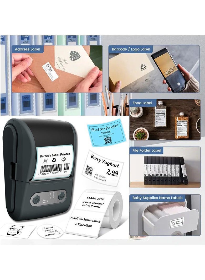 Label Maker with 50mm*60mm Thermal Tape Roll - Portable Bluetooth Label Printer (12mm-57mm Print Width) - USB Rechargeable & User-Friendly - Ideal for Office/Home/School/Commercial Use
