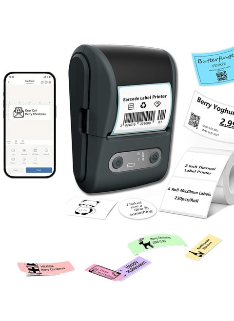 Label Maker with 50mm*60mm Thermal Tape Roll - Portable Bluetooth Label Printer (12mm-57mm Print Width) - USB Rechargeable & User-Friendly - Ideal for Office/Home/School/Commercial Use