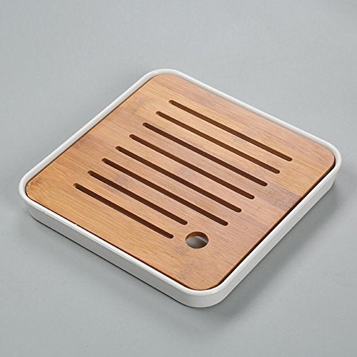 Hoobar Bamboo Kung Fu Tea Tray Table Serving Tray Chinese Style Water Storage (White) - Image 4