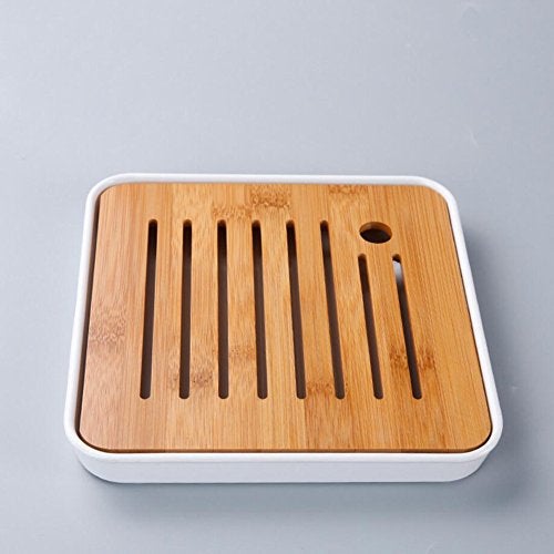 Hoobar Bamboo Kung Fu Tea Tray Table Serving Tray Chinese Style Water Storage (White) - Image 5