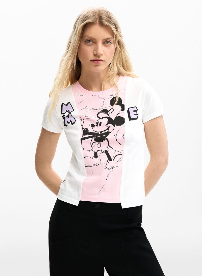 DESIGUAL Regular-Fit T-Shirt With Asymmetrical Hem Two-Tone Design And Mickey Mouse™ Image On The Front. - Image 1