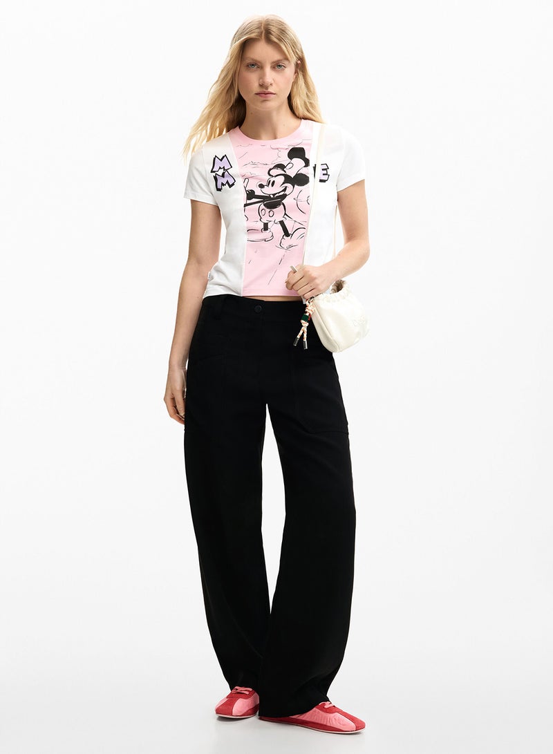 DESIGUAL Regular-Fit T-Shirt With Asymmetrical Hem Two-Tone Design And Mickey Mouse™ Image On The Front. - Image 2