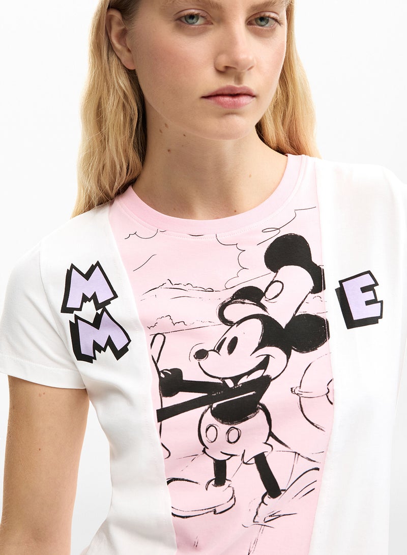 DESIGUAL Regular-Fit T-Shirt With Asymmetrical Hem Two-Tone Design And Mickey Mouse™ Image On The Front. - Image 3