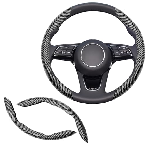 Lunwag 2pcs Universal Fit Carbon Fiber Steering Wheel Cover, Anti-Skid Steering Wheel Cover/Segmented Steering Wheel Protector/Car Interior Accessories (Bright Black) - Image 1