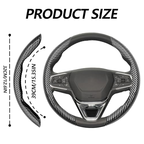 Lunwag 2pcs Universal Fit Carbon Fiber Steering Wheel Cover, Anti-Skid Steering Wheel Cover/Segmented Steering Wheel Protector/Car Interior Accessories (Bright Black) - Image 2