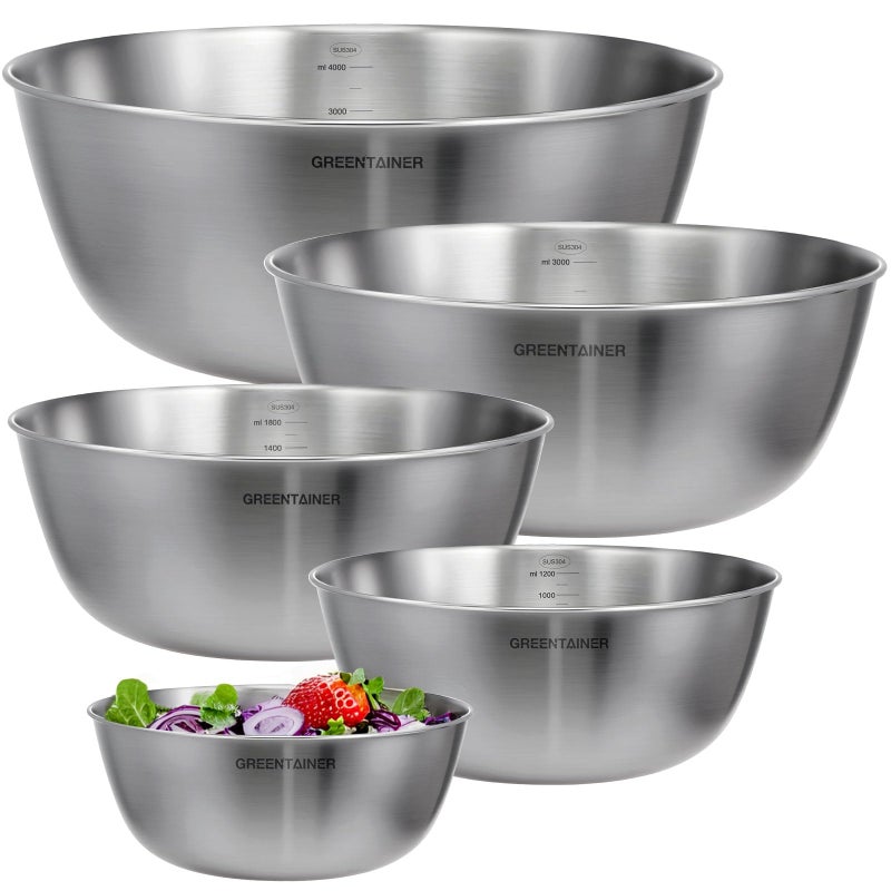 Greentainer 5-Piece Stainless Steel Mixing Bowls Set for Kitchen, Nesting Bowls for Mixing, Baking, Prepping, Cooking and Serving Food, Metal Mixing Bowls Dishwasher Safe - Image 1