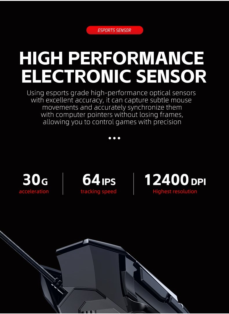 Mic-O-Mic - High Performance Wired Gaming Mouse, 25K Sensor, 12400 DPI, RGB, Dual Mode Gaming Mice For Laptop, Mac, PC etc - Winner's choice only for true gamers - Image 1