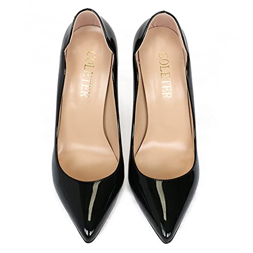 COLETER High Heels for Women, 4.72 inch/12cm Pointed Toe Dress Shoes Stiletto Heels Evening Party Pumps Black 10 US - Image 3