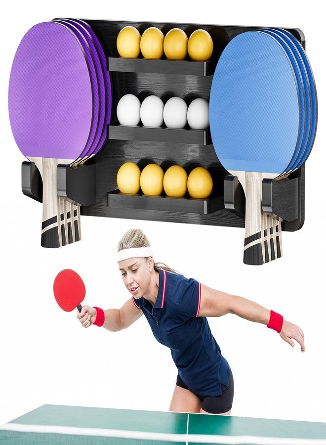smocchy Ping Pong Paddle Holder Wall Mount Hold 8 Paddles and 12 Ball Storage, 100% Solid Wood Ping Pong Paddle Storage Rack, Table Tennis Accessories Organizer in Game Room,Man,Cave,Office,Home, Black - Image 1