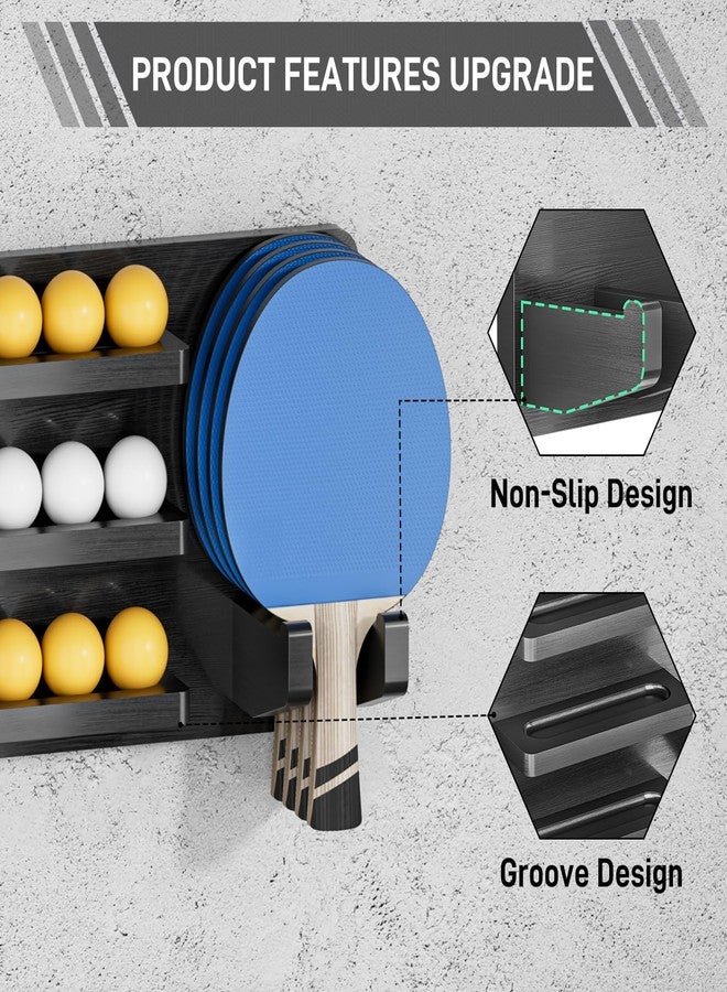 smocchy Ping Pong Paddle Holder Wall Mount Hold 8 Paddles and 12 Ball Storage, 100% Solid Wood Ping Pong Paddle Storage Rack, Table Tennis Accessories Organizer in Game Room,Man,Cave,Office,Home, Black - Image 2
