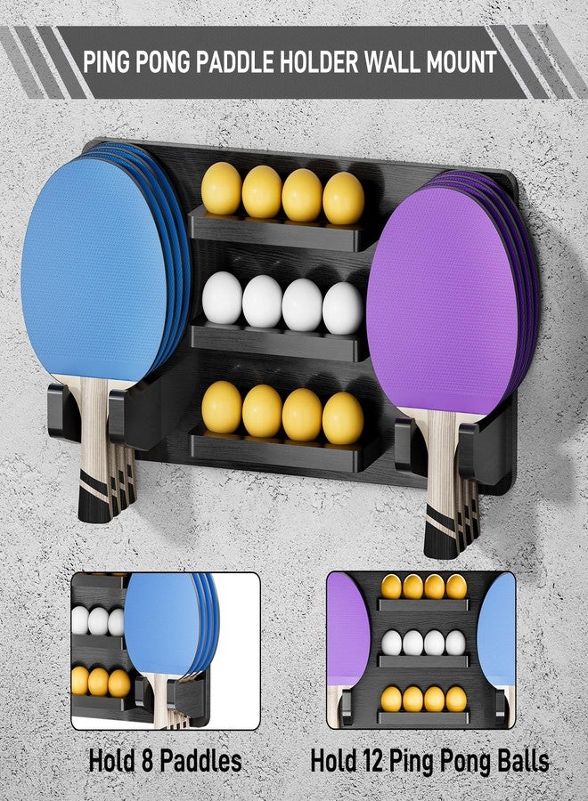 smocchy Ping Pong Paddle Holder Wall Mount Hold 8 Paddles and 12 Ball Storage, 100% Solid Wood Ping Pong Paddle Storage Rack, Table Tennis Accessories Organizer in Game Room,Man,Cave,Office,Home, Black - Image 3