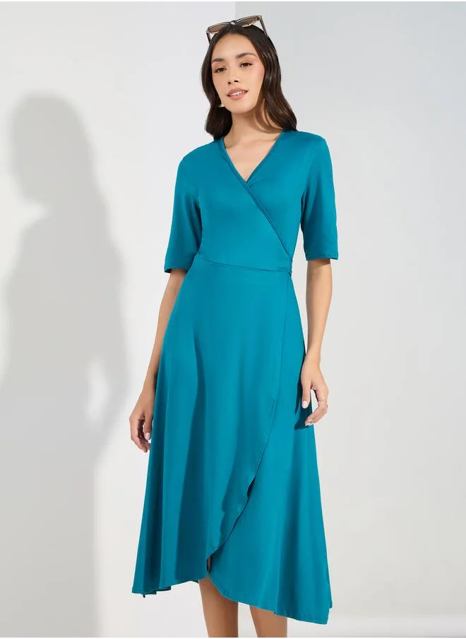 ستايلي Solid Wrap Midi Dress
