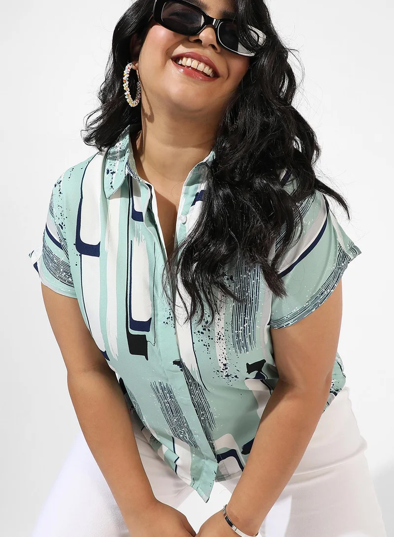 Instafab Plus Women's Abstract Print Mint Green Top