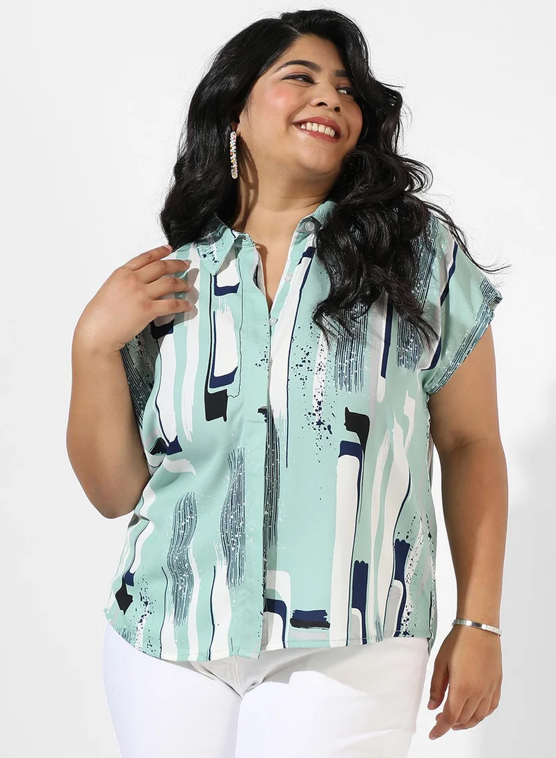 Instafab Plus Women's Abstract Print Mint Green Top