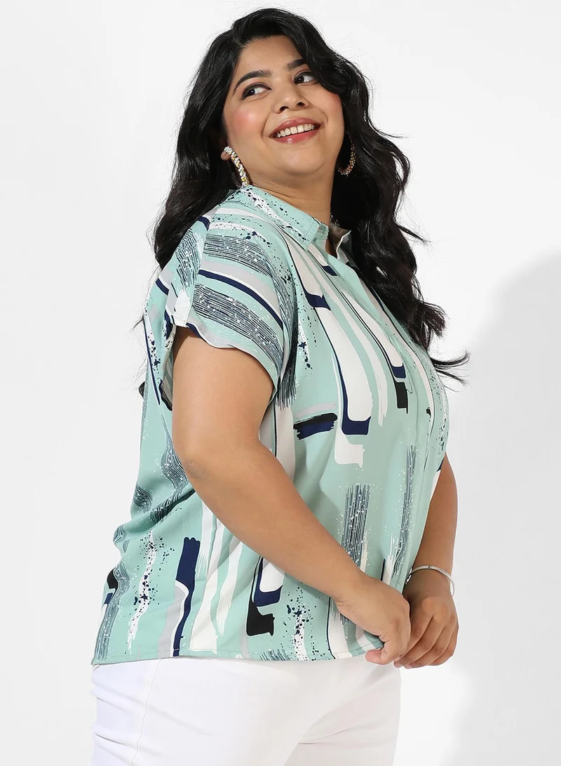 Instafab Plus Women's Abstract Print Mint Green Top
