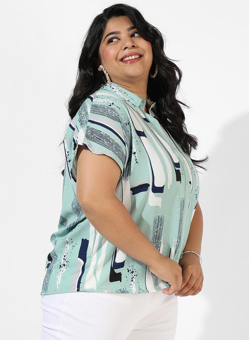 Instafab Plus Women's Abstract Print Mint Green Top - Image 4