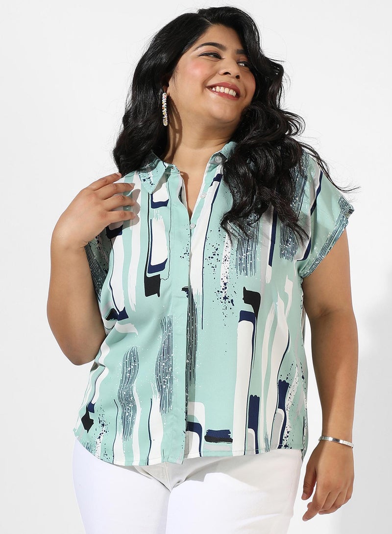 Instafab Plus Women's Abstract Print Mint Green Top - Image 1