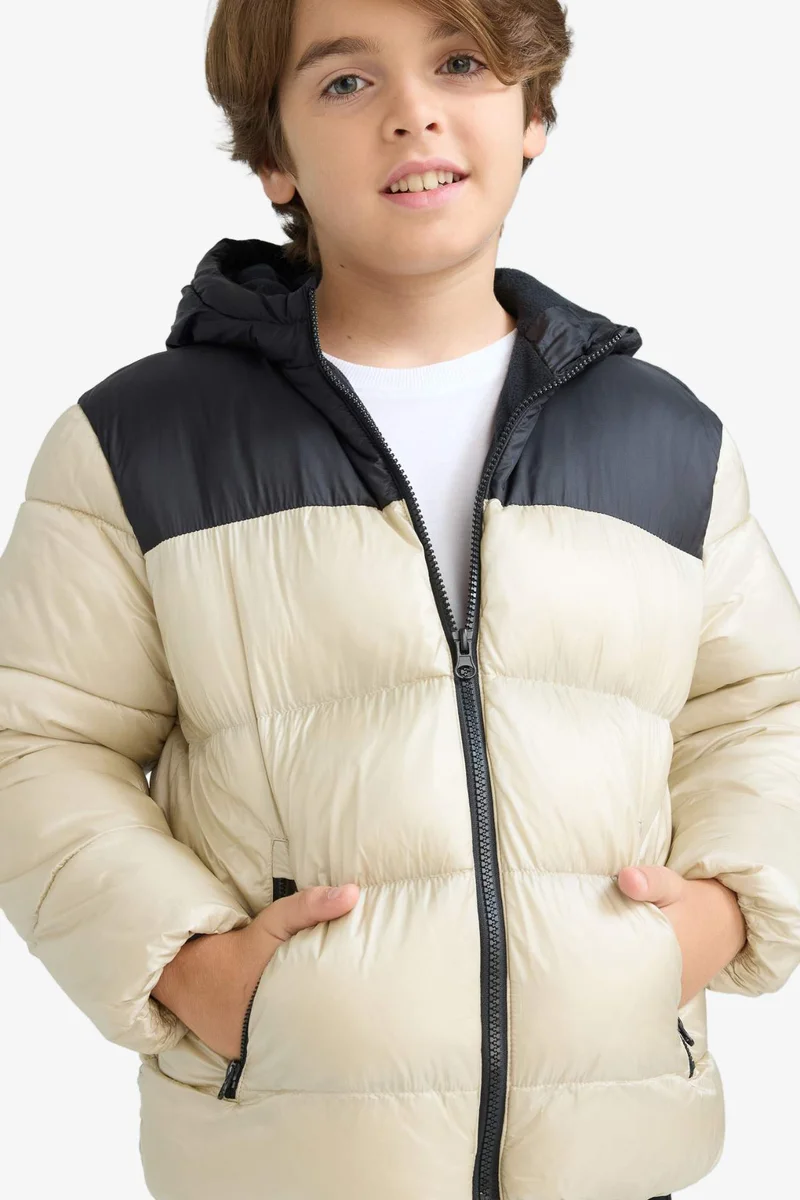 ديفاكتو Boy Hooded Zippered Waterproof Puffer Jacket
