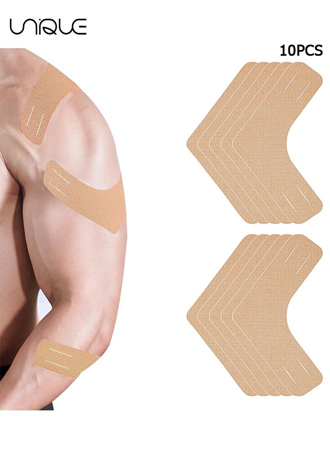 Unique 10 PCS Kinesiology Tape, Muscle Support Adhesive Elastic Athletic Sports Tape Therapy Recovery V Type for Knees, Shoulder, Joint Pain Relief（Complexion）  - Image 1