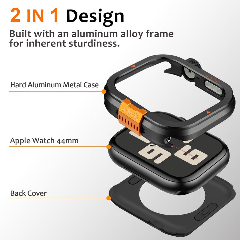 Amizee Metal Case Compatible with Apple Watch SE 3/2/1 Series 6/5/4 44mm Case with Back Cover, Rugged Protective Bumper Cover for iWatch 44mm, Black - Image 3
