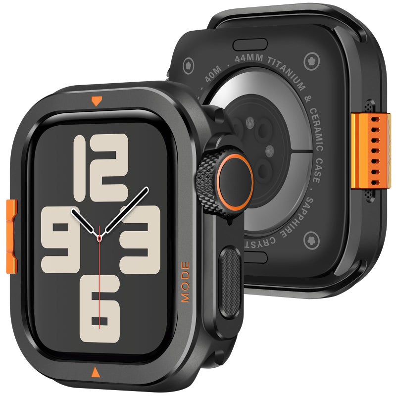 Amizee Metal Case Compatible with Apple Watch SE 3/2/1 Series 6/5/4 44mm Case with Back Cover, Rugged Protective Bumper Cover for iWatch 44mm, Black - Image 1
