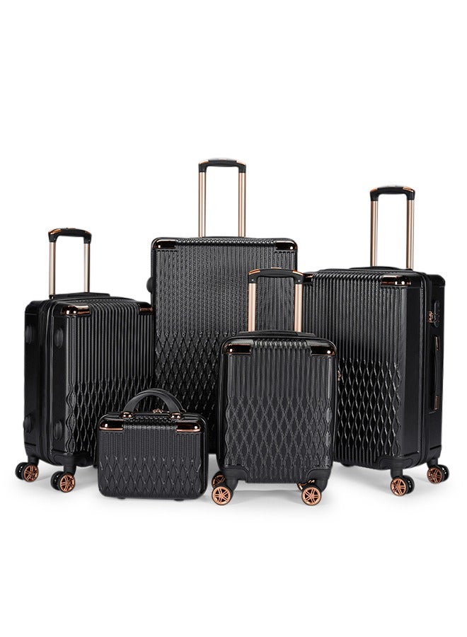 ليمرا طقم شنط سفر مكون من 5 حقائب أمتعة بـ 4 عجلات بتصميم حديث أسود - Image 1