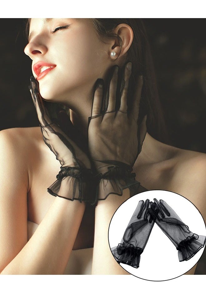 Generic Lace Gloves Ladies Elegant Vintage Sunscreen Lace Gloves Bridal Wedding Dress Accessories Lolita Short  Gloves for Prom Party Wedding Tea Party Cosplay for Women Free Size（Black）  - Image 1