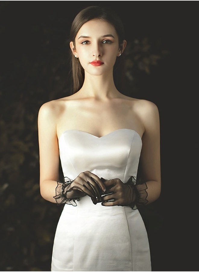 Generic Lace Gloves Ladies Elegant Vintage Sunscreen Lace Gloves Bridal Wedding Dress Accessories Lolita Short  Gloves for Prom Party Wedding Tea Party Cosplay for Women Free Size（Black）  - Image 3