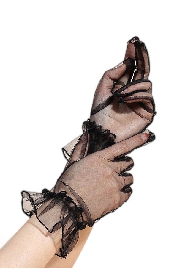 Generic Lace Gloves Ladies Elegant Vintage Sunscreen Lace Gloves Bridal Wedding Dress Accessories Lolita Short  Gloves for Prom Party Wedding Tea Party Cosplay for Women Free Size（Black）  - Image 2