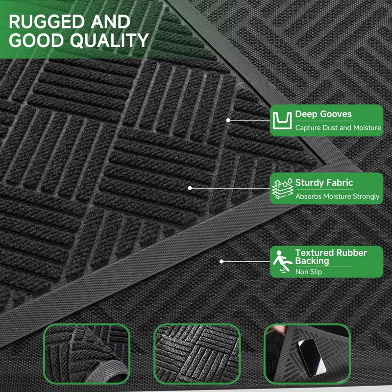 100pointONE Front Door Mat, Heavy Duty Indoor Outdoor Doormat, 48" x 36" Low Profile Outdoor Mats for Home Entrance, Stain and Fade Resistant Welcome Mat Ideal for High Traffic Area, Diamond Black - Image 3