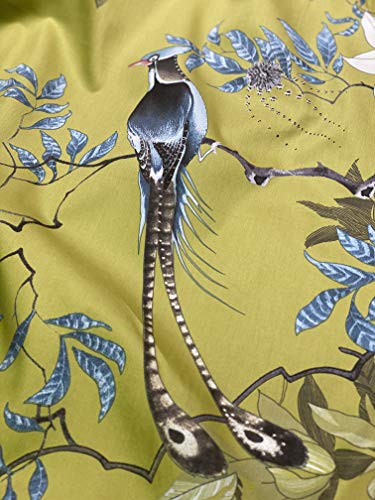 Eikei Exotic Modern Floral Print Bedding Birds Flowers Dusty Grey Design 100% Cotton Duvet Cover 3pc Set Hibiscus Blossom Branches in Muted Gray Blue (Queen, Citronelle Green) - Image 4