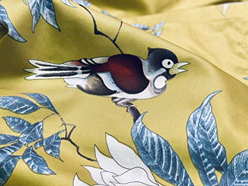 Eikei Exotic Modern Floral Print Bedding Birds Flowers Dusty Grey Design 100% Cotton Duvet Cover 3pc Set Hibiscus Blossom Branches in Muted Gray Blue (Queen, Citronelle Green) - Image 2