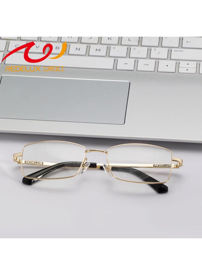 Sunset Red Men's High Definition Anti-blue Light Full Frame Durable And Stylish High-end Reading Gl E9106 Gold 250 Degrees - Image 1