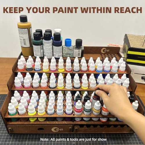 OPHIR Paint Storage Wooden Paint Organizer with 98 Holes Dia102 Inches for Miniature Paints Set Storage Includes Painting Brush Holder with 24 Slots 1 Drawer 25 Paintbrush Holes - Image 3