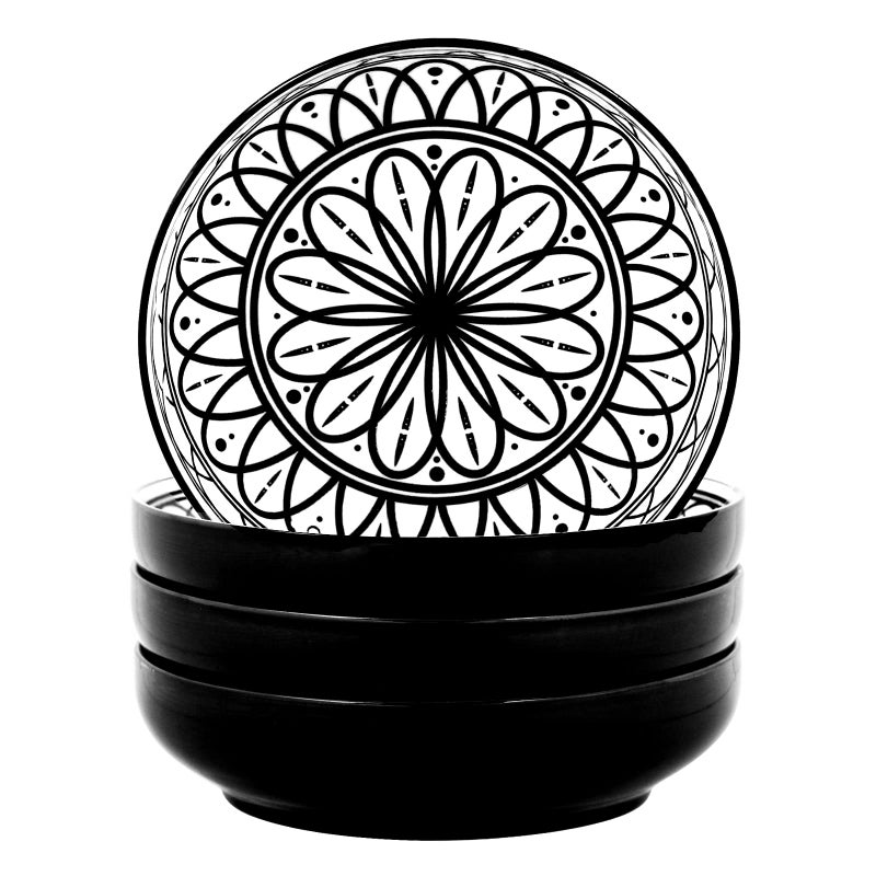 Yundu 38 Ounce Pasta Bowl Set of 4, Large Salad Serving Porcelain Bowls, Microwave Dishwasher Safe, Black - Image 1