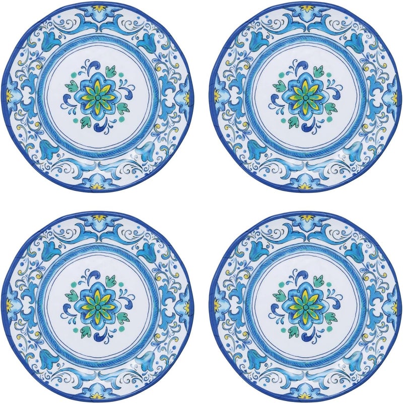 UP UPware Blue Floral Melamine Round Dessert Plates Small Serving Plates for Appetizer Snacks and Side Dishes Blue 6 Inch Set of 4 - Image 1