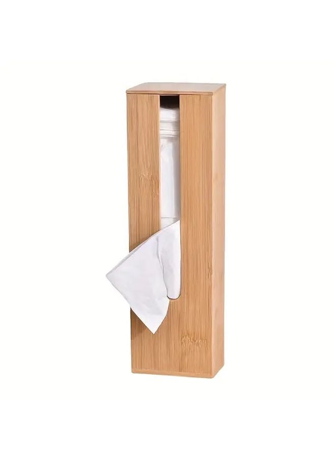 Brown Bamboo Bathroll Holder With Lid Portable Wooden Toilet Paper Dispenser For Bathroom - Image 2