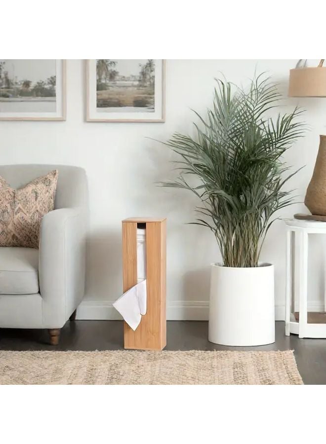 Brown Bamboo Bathroll Holder With Lid Portable Wooden Toilet Paper Dispenser For Bathroom - Image 3