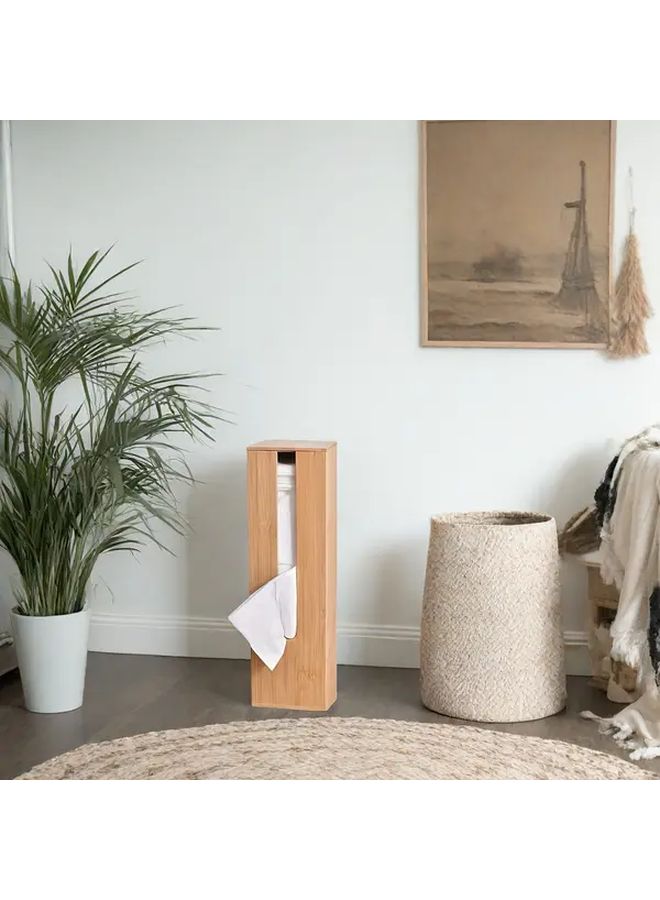 Brown Bamboo Bathroll Holder With Lid Portable Wooden Toilet Paper Dispenser For Bathroom - Image 5