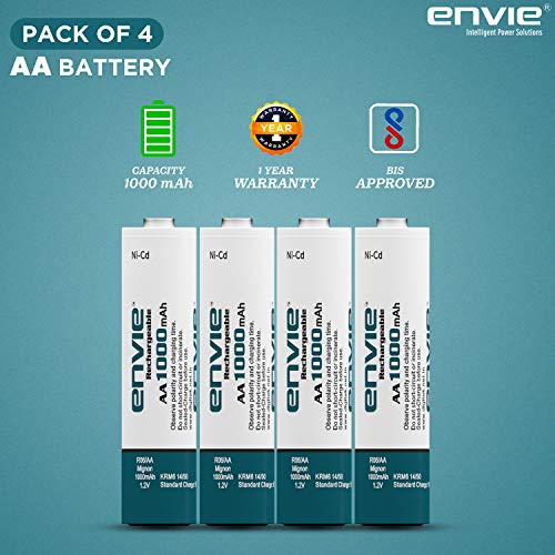 ENVIE® (AA10004PLNi-CD) Quick Rechargeable AA 1000mAh Ni-CD Batteries, Low Self Discharge, Rechargeable Upto 500 Times (Pack of 4) - Image 3