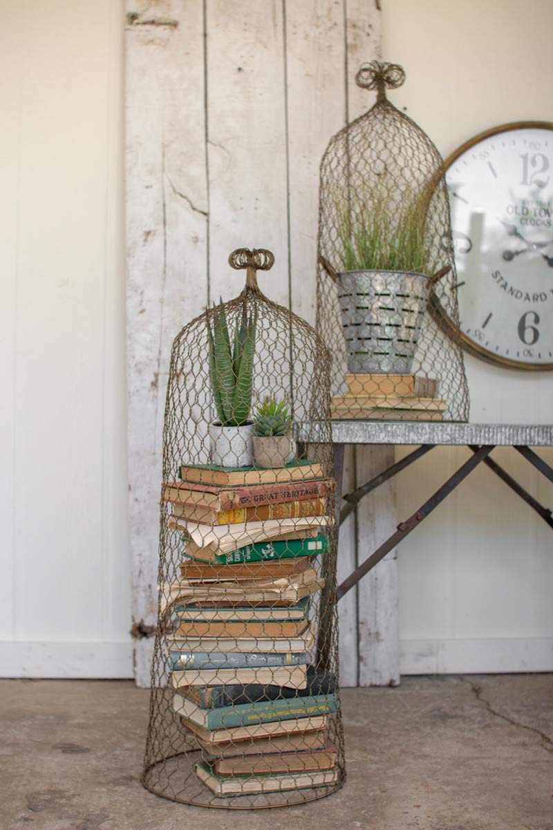 Kalalou Set of Old Gold Wire Cloche Topiaries, - Image 1