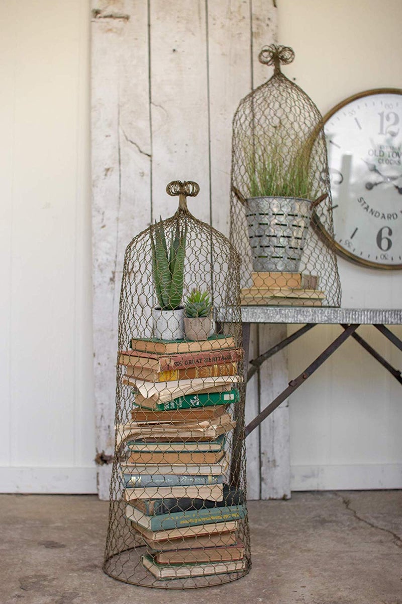 Kalalou Set of Old Gold Wire Cloche Topiaries, - Image 2