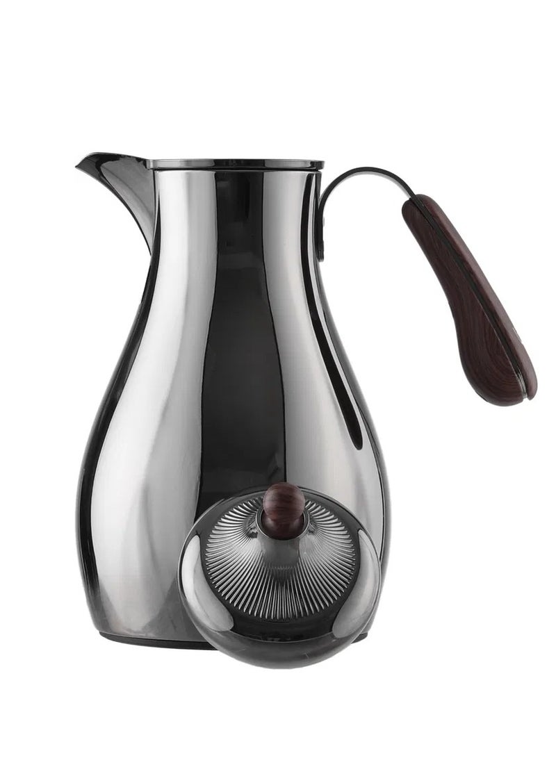 Alsaif Gallery Al Saif Gallery Sama Thermos Set, 0.7/1 Liter, 2 Pieces, Inner Glass Container, Stainless Steel Outer Body - Glossy Black - Image 2