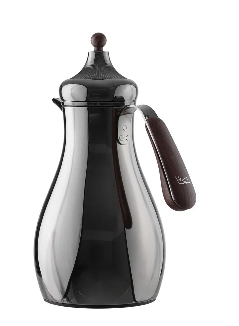 Alsaif Gallery Al Saif Gallery Sama Thermos Set, 0.7/1 Liter, 2 Pieces, Inner Glass Container, Stainless Steel Outer Body - Glossy Black - Image 5